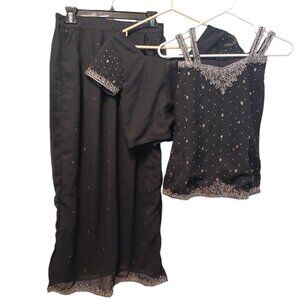 3 pc Lehenga - Dress / Jacket / Top Black with silver embroidery& sequins  (5988